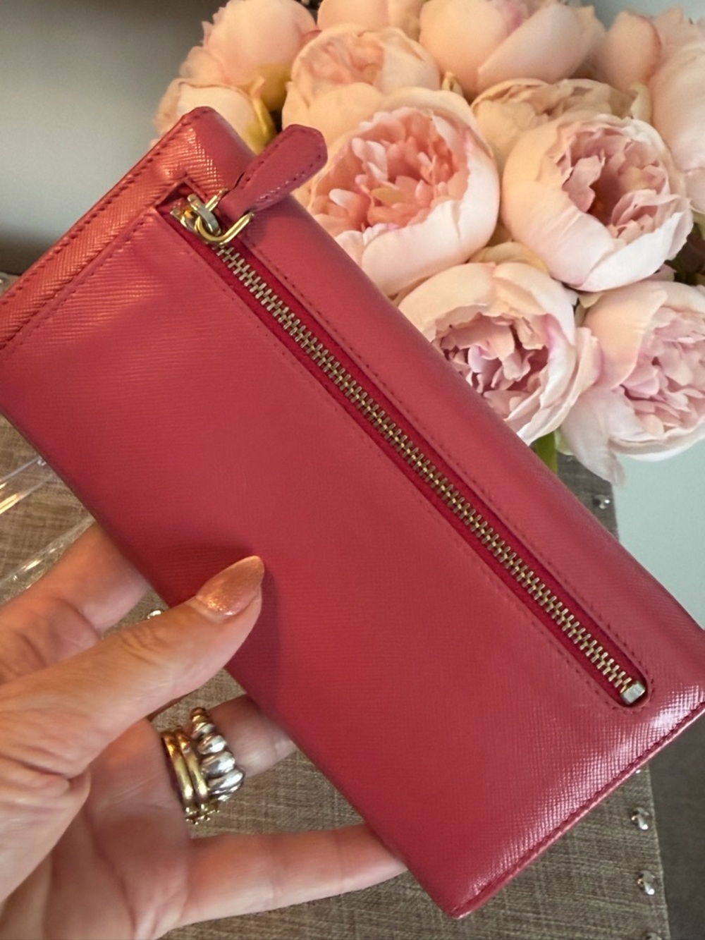 Prada like new Saffiano Leather Continental Bow Wallet - Pink - Picture 4 of 12